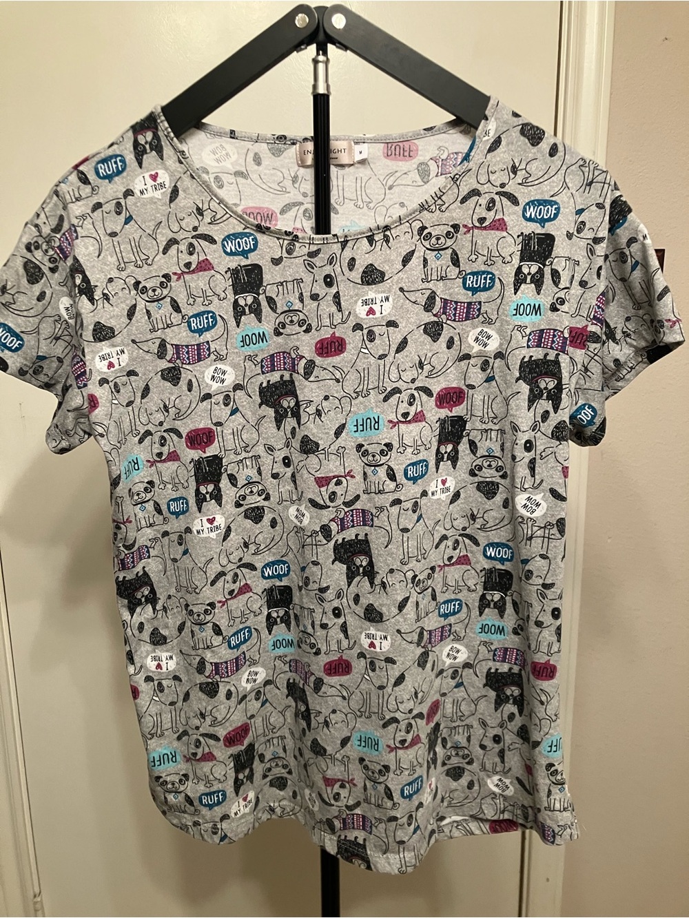ENJOYNIGHT Grey Cute Dog Print Sleep Shirt/Pajama Top - Size Medium